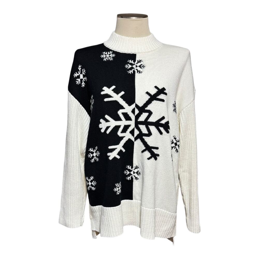 Talbots Cotton Wool Snowflake Thermolite Sweater Black Cream XL